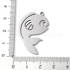 変色しない304ステンレススチールペンダント  魚のチャーム  ステンレス鋼色  33x28x1.5mm  穴：2mm&nbsp;STAS-R116-07P
