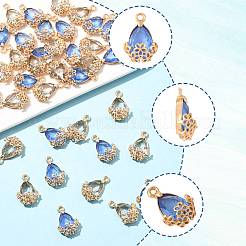 20 個のラインストーンペンダント  ライトゴールド合金のセッティングで  花と涙  ライトサファイア  20x12.5x6mm  穴：1.8mm&nbsp;FIND-FS0004-75A