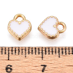 合金エナメルチャーム  カドミウムフリー＆鉛フリー  ハート  ライトゴールド  ホワイト  8.5x7.5x2.5mm  穴：1.6mm&nbsp;ENAM-S121-164E-RS