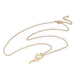 Brass Micro Pave Clear Cubic Zirconia White Moon with Star Pendant 304 Stainless Steel Chain Necklaces for Women&nbsp;NJEW-D341-11G