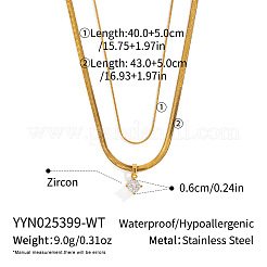 304 Stainless Steel Pave Cubic Zirconia Flat Round Pendant Double Layer Necklaces for Women&nbsp;VV1758-2