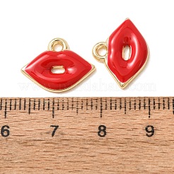 合金エナメルチャーム  チャームリップ  ラックめっき  ゴールドカラー  レッド  12x16x2.5mm  穴：1.6mm&nbsp;AL-CBA7256-05G