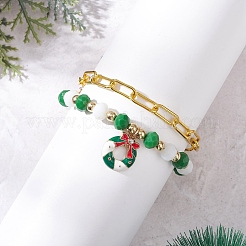 2Pcs 2 Styles Christmas Theme Alloy Enamel Charm Bracelets & Iron Paperclip Chain Bracelets Sets&nbsp;BJEW-JB12443-03
