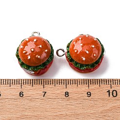 不透明樹脂ペンダント  模造食品  プラチナアイアンループ付き  ハンバーガー  22x17x14mm  穴：2mm&nbsp;CRES-U007-04A-P