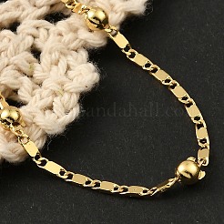 女性用ラックメッキ真鍮リンクチェーンブレスレット  真鍮の丸型ブラッド付き  カドミウムフリー＆鉛フリー  901ステンレススチール留め具  長持ちメッキ  18KGP本金メッキ  6-1/4インチ（16cm）&nbsp;BJEW-G735-03G