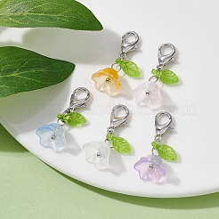 5 個の花と葉のアクリルペンダント装飾  合金製カニカン付き  プラチナ  25mm&nbsp;HJEW-JM01365-01