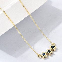 Brass Glass Triple Star Pendant Necklaces&nbsp;KK-CBAB173-03G-04
