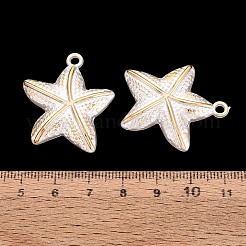 ABSプラスチックパール調ペンダント  ヒトデのチャーム  ゴールドライン入り  乳白色  32x28x7mm  穴：2.4mm  約238個/500g&nbsp;PL-N007-28