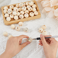 50Pcs Printed Wood European Beads&nbsp;WOOD-FH0002-23