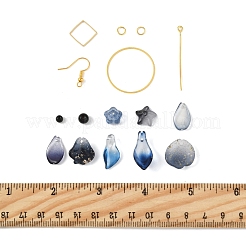 DIYフラワーガラスペンダントイヤリング製作キット  ブラック  16x9.5x2mm  穴：1mm&nbsp;DIY-FS0009-01