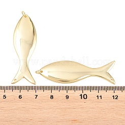 真鍮チャーム  カドミウムフリー＆鉛フリー  長持ちメッキ  ラックめっき  魚のチャーム  18KGP本金メッキ  49x16.5x3mm  穴：1.4mm/ 3mm&nbsp;KK-P353-11G-02