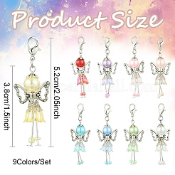 9個 9色天使アクリル&合金&プラスチックビーズペンダント装飾  合金製カニカン付き  ミックスカラー  52mm  1pc /カラー&nbsp;HJEW-YW00083