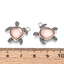 合金のチベット風チャーム  イミテーション アクリル ラインストーン カボション付き  カメ  ピンク  21x19x4mm  穴：2mm&nbsp;FIND-WH0050-01A