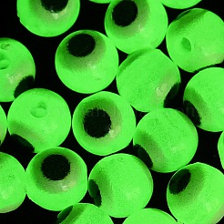 光沢のある不透明アクリルビーズ  丸い目  暗闇で光る  シャンパンイエロー  6mm  穴：1.6mm&nbsp;LACR-G050-01B