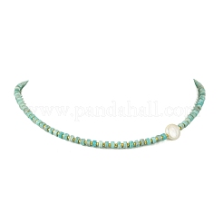 Natural Keshi Pearl Coin and Natural Amazonite Heishi Beaded Necklaces for Women&nbsp;NJEW-JN06344
