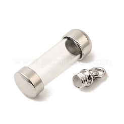 有機ガラスペンダント  開閉可能な真鍮製スクリューキャップ付き  ランタン  プラチナ  透明  41x12mm  穴：4.5mm&nbsp;GLAA-K038-01P