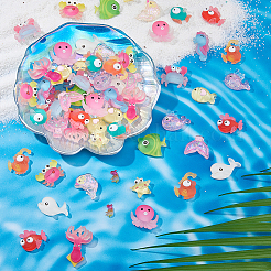 半透明のフロスト樹脂カボション64個、16つのスタイル  海洋生物  混合図形  ミックスカラー  7~36x13~26x2.5~10.5mm  4個/スタイル&nbsp;CRES-DC0001-08