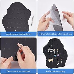 アクリルイヤリングディスプレイスタンド  プラチナトーン鉄パーツ  ポリゴン  ブラック  19.2x7x20.8cm  穴：2~4.5mm&nbsp;EDIS-WH0006-28A