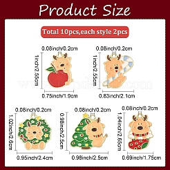 クリスマス鹿テーマの合金エナメルペンダント10個、5スタイル  ゴールドカラー  ミックスカラー  25~26.5x17.5~25x1.5mm  穴：2mm  2個/スタイル&nbsp;ENAM-YW0006-49