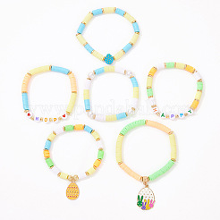 6Pcs 6 Styles Easter Alloy Enamel Charm Bracelets&nbsp;FS-WG44852-01