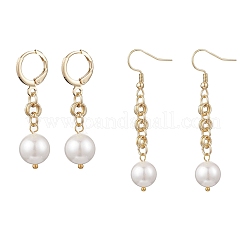 2 Pairs 304 Stainless Steel Shell Pearl Dangle Earring & Hoop Earring Sets&nbsp;EJEW-JE06615