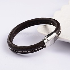 シンプルなスタイルのレザーコードブレスレット  304ステンレススチール製マグネット留め具付き  ミックスカラー  210x11x6mm&nbsp;BJEW-P128-07