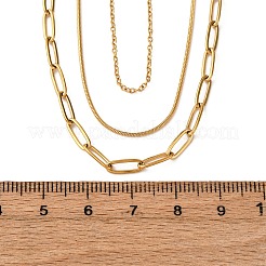 304 Stainless Steel Paperclip Chain 3 Layer Necklaces&nbsp;NJEW-T016-18G