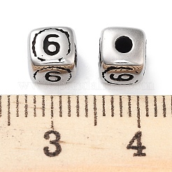 304ステンレススチールビーズ  番号の立方体6  アンティークシルバー  5.5x6x5.5mm  穴：1.8mm&nbsp;STAS-M057-29AS