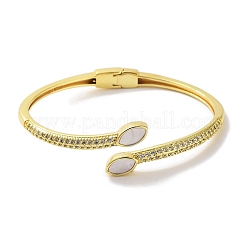 Brass Micro Pave Clear Cubic Zirconia Open Cuff Bangles&nbsp;BJEW-Z061-10G