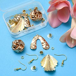 DIYイヤリング作成キット  ナゲット、フラワー、アーチのアイアンペンダントを含む  真鍮製ピアスフック＆イヤナット  ライトゴールド  36個/箱&nbsp;DIY-YW0006-57