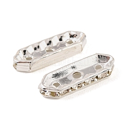 真鍮クリスタルラインストーンスペーサーバー  3穴  六角  銀  21x3.5x7mm  穴：1.5mm&nbsp;RB-T019-01F-S