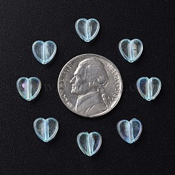 透明なアクリルビーズ  ABカラーメッキ  ハート  空色  7.5x8x3mm  穴：1.8mm  約3620個/500g&nbsp;MACR-S373-114-C07