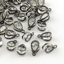 ティアドロップアロイチャーム  キュービックジルコニア付き  ガンメタ色  13x8x6mm  穴：1mm&nbsp;ZIRC-R007-038A-01