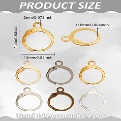 144 個 6 色の真鍮フレンチフックピアスパーツ  リング  ミックスカラー  16x13x1.8mm  穴：1.9mm  ピン：0.6mm  24個/カラー&nbsp;FIND-LP0002-87