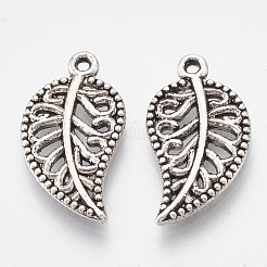 合金のチベット風チャーム  カドミウムフリー＆鉛フリー  葉  アンティークシルバー  18.5x10x1.5mm  穴：1mm  約1200個/1000g&nbsp;TIBEP-Q083-04AS-RS