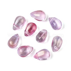 透明スプレー塗装ガラスチャーム  グリッターパウダー付き  ティアドロップ  ミディアム蘭  9x6x6mm  穴：1mm&nbsp;GLAA-R211-03-E01