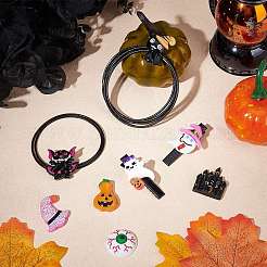 ハロウィンテーマの不透明樹脂カボション20個、10スタイル  ジュエリー作りのための  魔法の帽子と幽霊とカボチャのジャック・オー・ランタンとフクロウと魔法の帽子と城と魔女の帽子と幽霊の突き出た舌とピンクの魔法の帽子と眼球と幽霊  ミックスカラー  2個/スタイル&nbsp;RESI-SC0001-63