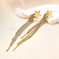 ラックメッキ真鍮スターイヤースタッド  女性用の長持ちするメッキタッセルイヤリング  カドミウムフリー＆鉛フリー  18KGP本金メッキ  80mm  ピン：1mm&nbsp;EJEW-P226-15G