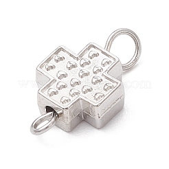 合金クロスコネクターチャーム  304ステンレススチールダブルループ付き  ステンレス鋼色  プラチナ  14x8x3~3.5mm  穴：1.6mmと2.5mm&nbsp;PALLOY-JF04057