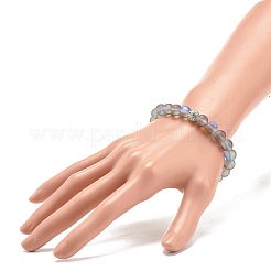 ラインストーン付き合成ムーンストーンラウンドビーズストレッチブレスレット  女性のためのアクセサリー用原石のアクセサリー  ライトグレー  内径：2-1/4インチ（5.8cm）&nbsp;BJEW-JB07888-02