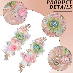 ラインストーンの衣類パッチ付きポリエステル  花  ピンク  275x126x12mm&nbsp;DIY-WH20010-31