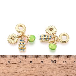 Brass Micro Pave Colorful Cubic Zirconia and Enamel European Dangle Charms&nbsp;KK-T079-80G