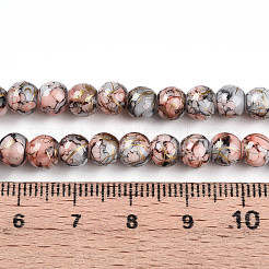 プリントガラスビーズ焼付塗装ガラスビーズ連売り  ドローベンチスタイル  ラウンド  チョコレート  6~6.5mm  穴：1mm  約139~162個/連  29.53~34.25インチ（75~87cm）&nbsp;DGLA-N003-6mm-B05