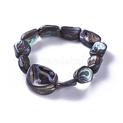 天然アワビシェル/パウアシェルストレッチブレスレット  ナゲット  1-5/8インチ〜2-1/8インチ（4.2~5.4cm）&nbsp;BJEW-F378-01