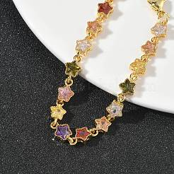 Star Brass Pave Cubic Zirconia Link Chain Bracelets for Women&nbsp;BJEW-P385-03G
