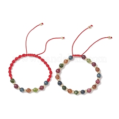 2Pcs Adjustable Natural Green Jade Imitation Tourmaline & Brass Beads Braided Bead Bracelets for Women&nbsp;BJEW-JB13542-02