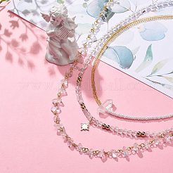 3 個 3 スタイル真鍮スター チャーム ネックレス セット  女性のための天然クォーツ クリスタル ブレット & チップ ビーズ スタッカブル ネックレス  ホワイト  15.31~20.39インチ（38.9~51.8cm）  1個/スタイル&nbsp;NJEW-JN04017