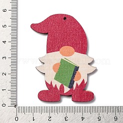 印刷された木製のペンダント  クリスマス ノーム 大きなペンダント  レッド  54.5x37x2.5mm  穴：1.6mm&nbsp;WOOD-B009-02C