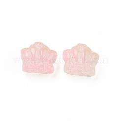 ツートン透明スプレー塗装ガラスビーズ  クラウン  パールピンク  12x14x8.5mm  穴：1mm&nbsp;GLAA-Q092-02-C05