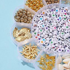 DIYジュエリー作りの発見キット  ccbプラスチック＆absプラスチック＆天然タカラガイシェル＆アクリルビーズを含む  鉄のペンダント＆チェーンエクステンダー＆ボールチープ  合金の留め金  304ステンレススチール丸カン  ミックスカラー&nbsp;DIY-FS0002-86